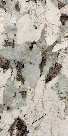 an abstract painting with white, brown and black colors on it's surface is shown