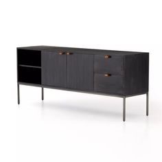 the sideboard is black and has two drawers