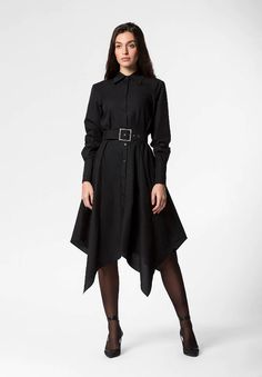 Poplin A-Line Asymmetrical Midi Shirt Dress | NOT JUST A LABEL High Low Shirt Dress, Asymmetrical Shirt, Belted Shirt Dress, Fashion Inspiration Design, Midi Shirt Dress, Asymmetrical Design, Black Shirt Dress, Shirt Collar, Classic Shirt