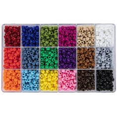 a box filled with lots of different colored bead beads on top of each other