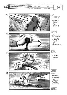 the storyboard shows how to draw an action scene in this video game character sheet