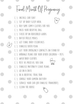 a white and gray checklist with the words final month of pregnancy written on it