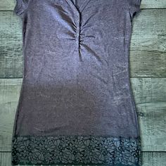 Brown Button Vneck T-Shirt With Lace Bottom Detail. Brand New Never Worn Cotton V-neck Top With Buttons, Casual V-neck T-shirt With Buttons, Lace Detail, Tops & Tees, Womens Tops, V Neck, Brand New, Lace, T Shirt