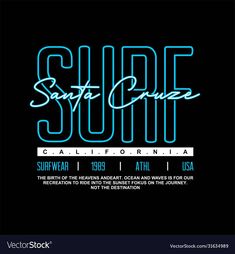 the surf club california sign in neon blue on a black background with an inscription that reads,