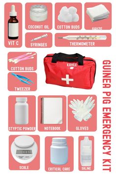 the contents of an emergency kit are shown in red and white, along with instructions on how to use it