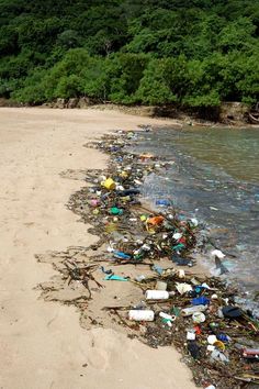 the beach is littered with trash and other things to be thrown into the water by the ocean