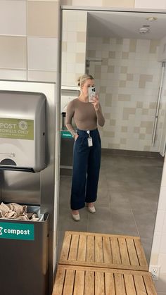 Corporate Basic Musy Haves:  Long sleeve: abercrombie, SKIMS, Zara, check out my LTK for more! 3 Trousers: navy, tan, and grey/tan Closed-toe heel Blue Trousers Outfit, Navy Blue Outfit, Trouser Outfit, Closed Toe Heels, Blue Trousers, Minimalist Wardrobe, Brown Top, Gen Z, Blue Outfit