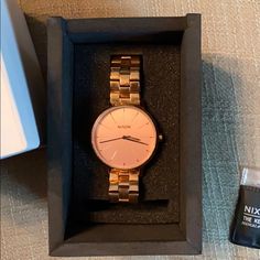 Gently Used Nixon Watch. Rose Gold Links With Rose/Pink Face. Little To No Scratches. Battery Needs Replacing. Extra Links Included With Box. Everyday Pink Quartz Watch, Nixon Time Teller, Nixon Watch, Green Watch, Black Leather Watch, Rose Gold Watches, Waterproof Watch, Unisex Watches, One Clothing