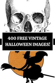 an image of a skeleton with a broom in it's hand and the words, free vintage halloween images