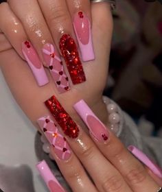 Pink French Tips, Vday Nails, Milky Pink, Nail Designs Valentines, Pink French, Long Square Acrylic Nails, Unique Acrylic Nails, Bling Acrylic Nails, French Tips