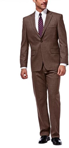 Haggar Men's J.M. Premium Classic-Fit Stretch Suit Jacket Business Casual Notch Lapel Suits, Brown Custom Fit Suit For Business Casual, Brown Custom Fit Blazer For Business, Single Breasted Sport Coat In Suiting Fabric, Business Casual Suits With Pockets, Casual Evening, Skin Tones, Denim Jeans, Suit Jacket