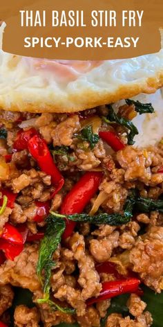 thai stir fry with eggs and spinach on top