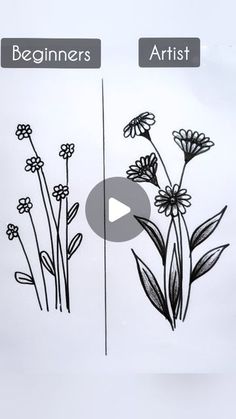 an image of flowers being drawn on paper with the words beginner's artist