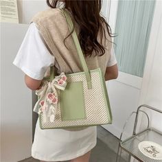 Kylethomasw Women's Bag New Fashion Woven Shoulder Bag Large Capacity Casual Contrast Grass Woven Tote Bag Spring Large Capacity Satchel Canvas Bag, Spring Large Capacity Canvas Satchel Bag, Large Capacity Spring Canvas Satchel Bag, Spring Large Capacity Canvas Satchel, Spring Large Capacity Rectangular Canvas Bag, Beige School Bags For Spring, Spring Satchel Shoulder Bag For Daily Use, Spring Satchel For Daily Use As Shoulder Bag, Spring Shoulder Satchel For Daily Use