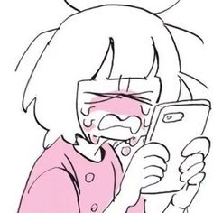 a drawing of a girl looking at her cell phone