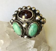 Antique Arts and Crafts Green Turquoise and Garnet Ring Size - Etsy Gold Diamond Band, Garnet Gem, Artisan Rings, Green Stones, Garnet Ring, Garnet Rings, Green Turquoise, Green Stone, Perfect Ring