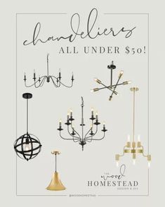 a poster with chandeliers all under $ 50