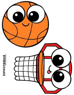 an orange basketball ball with two eyes and one eye on top of it, next to a