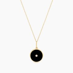 14k gold plated balia disc charm w. onyx enamel x center cubic zirconia on 1.2mm Rae cable chain. Adjustable at 16", 17" x 18". Disc Charm: 16mm x 2mm Feminine Necklace, Talisman Necklace, Rainbow Necklace, Hard Metal, Enamel Necklaces, Demi Fine Jewelry, Disc Necklace, Coin Necklace, Solid Metal