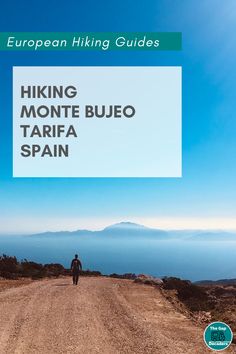 a person walking down a dirt road with the words hiking monte blueo in spanish