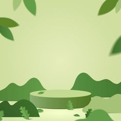 an abstract green background with trees and hills in the foreground, on which there is a circular object that appears to be floating