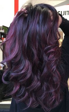 Dark Brunette Balayage Hair Purple, Blackberry Highlights On Brown Hair, Dark Purple Baylage Hair, Purple Hair For Dark Hair, Blackberry Hair Colour With Highlights, Violet Bayalage Hair, Eggplant Highlights On Dark Hair, Dark Hair With Purple Undertones, Dark Purple Highlights Dark Hair