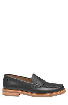 Classic and comfortable, this loafer made of polished leather features a traditional penny strap and a roomy moc toe for easy, wear-with-anything appeal. Cushioning: absorbs impact and distributes weight for consistent, buoyant comfort under each step Removable TRUFOAM® insole Leather upper/leather and textile lining/rubber sole Imported Workwear Moccasins With Leather Sole And Moc Toe, Classic Slip-on Moc Toe Boat Shoes, Workwear Moccasins With Rubber Sole And Moc Toe, Classic Black Moc Toe Boat Shoes, Classic Slip-on Boat Shoes With Round Toe, Classic Slip-on Boat Shoes With Removable Insole, Classic Slip-on Boat Shoes, Classic Boat Shoes With Removable Insole, Classic Slip-on Moccasins With Removable Insole