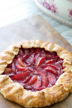 a close up of a pie on a table