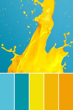 an orange and blue color scheme with splashing paint