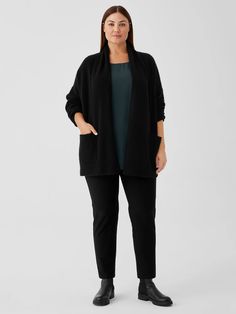 Cashmere Silk Bliss Shawl Collar Cardigan | EILEEN FISHER Chic Loungewear Cardigan With Pockets, Chic Merino Wool Cardigan For Layering, Workwear Shawl Collar Cardigan, Cashmere Shawl Collar Sweater Coat For Work, Elegant Relaxed Fit Cardigan For Loungewear, Cozy Shawl Collar Cardigan For Work, Shawl Collar Cardigan For Fall Layering, Fall Shawl Collar Cardigan For Layering, Elegant Layering Cardigan With Pockets