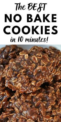 chocolate no bake cookies in a white bowl on a wooden table with text overlay