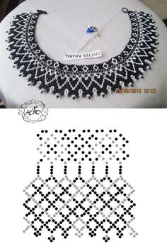 an image of a black and white beaded necklace on display with the words beads