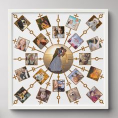 a photo collage with many different pictures in the center and gold chains around it