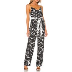 Lpa Black And White Wide Leg Polka Dot Jumpsuit Family Future, Black And White Jumpsuit, Silky Pants, Chic Romper, Future Girlfriend, Happy Husband, Black White Jumpsuit, Friends Black, Floral Trousers