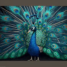 a peacock with its feathers spread out