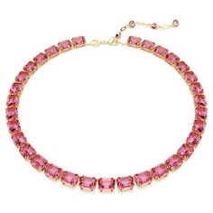 This striking Tennis necklace is perfectly crafted with uniform, octagon-cut pink crystals on a gold-tone plated prong setting. It is finished with a lobster closure and an elongation of round crystals in a vintage pink color. An elegant wardrobe essential, this piece can be worn on its own for an ultramodern daytime look or teamed with a Millenia bracelet for chic evening adornment. Swarovski Millenia, Elegant Wardrobe, Pink Watch, Crystal Chain, Pink Necklace, Tennis Necklace, Swarovski Jewelry, Single Earring, Cuff Earrings