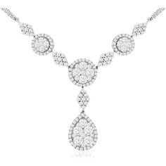 Royal 14K White Gold Necklace with Cascading Round Diamonds - 2.90 Carat Total Diamond Weight 14k White Gold Diamond Necklace, Delicate Diamond Necklace, White Gold Diamond Necklace, Teardrop Diamond, Rope Rings, Art Jewelry Design, White Gold Necklace, Diamond Birthstone, Luxury Diamonds