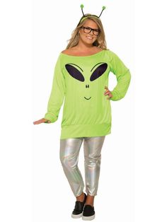 Adult Spaced Out Shirt, Leggings & Antennae Plus Costume - costumes.com Space Alien Costume, Plus Size Halloween Costume, Plus Size Costume, Alien Costume, Love You Cute, Masks Diy, Games Diy, Halloween Recipe, Crafts Halloween