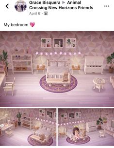 the room is decorated in pink and white