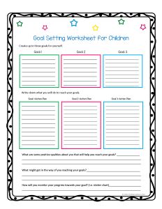 the goal setting worksheet for children is shown in black and white with colorful stars