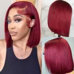 PRICES MAY VARY. Burgundy Bob Wig Human Hair Material: 9A Grade 100% unprocessed brazilian virgin human hair wigs lace front wigs, cut from young donor directly, soft, clean and comfortable against skin, can Middle Part or Free Part. 13x4 Straight Bob Wig Human Hair Lace: Transparent lace front wigs human hair wigs, pre plucked natural hairline with baby hair around, soft & durable. It is suitable to wear in any occasions. Short Bob Burgundy Wig Quality: 13x4 99j burgundy straight short bob lace Burgundy Bob Black Women, Bob Wig Hairstyles, Burgundy Bob Wig, Colored Bob, Burgundy Bob, Black Women Bob, Burgundy Wig, Colored Bobs, Straight Bob Wig