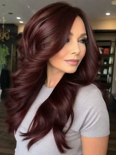 30 Hair Color Ideas For 40-Year-Old Moms Auburn Plum Hair, Burnt Cherry Hair Color, Long Mahogany Hair, Fall Hair Colors With Red, Fall Hair Colors All Over Color, Best Hair Color To Cover Grey Hair Brunettes, Blonde Over Dark Hair, Fall Hair For Hazel Eyes, Rich Mahogany Hair Color Brown