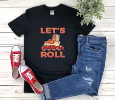 "* All shirts are unisex. * Product measurements may vary by up to 2 inches. * All Designs are originally made by myself or my team.  Roller Skating shirt with the quote \"Lets Roll\" is a fun gift for men and women!  To see more designs of your topic Roller Skating you can search & find them in the store:   https://www.etsy.com/shop/Retailorie  You find there also an announcement if the shipping & production times change :) lets roll,retro roller skates,roller skater shirt,roller skate shirt,roller skating gift,roller skating shirt,skater shirt,skating shirt,roller skater gift,skate lover gift,roller skate gifts,skater t shirt," Casual Relaxed Fit Shirt With Heat Transfer Vinyl, Skater Gifts, Retro Roller Skates, Skater Shirts, Skate Shirts, Roller Skaters, Lets Roll, Search And Find, Roller Skate