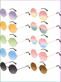 PRICES MAY VARY. 10 Color Choices: the John hippie sunglasses have metal frame; 10 Different sunglasses color: blue, orange, pink, purple, green, brown,pink yellow,pink green,pink blue,black,enough color choices to meet your needs Sunglasses Cloth Provided: each lens has lens cloth individually to keep the lens clear and clean, no need to buy lens cloth Round Hippie Sunglasses Style: look nice sporting these John style sunglasses Retro Style: bring back the 60's and 70's with this set of the round hippie glasses, metal frames built to last John Glasses Size: lens diameter: 5.2 cm/ 2.04 inch, temple length: 13.3 cm/ 5.23 inch, nose bridge: 2.3 cm/ 0.9 inch 
Note: 
Do not pull hard on the glasses temple to avoid breaking. 
Bright colors, good choices for party and daily wearing. 
Wipe the su Sunglasses Circle, Hippie Glasses, Hippie Sunglasses, Circle Glasses, Cheap Glasses, Eclectic Gifts, Circle Sunglasses, 60's Style, Product Promotion