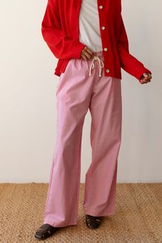 Our signature Pop Pant, crafted with 100% cotton poplin. A year round closet staple, featuring a wide leg fit, customizable rise and drawcord waist. Set it up with — The Pop Button Down or Rib Tank Made in LA Casual Cotton Wide Leg Pants For Daywear, Red Cotton Wide Leg Pants With Relaxed Fit, Cotton Wide Leg Pants With Drawstring, Red Cotton Relaxed Fit Wide Leg Pants, Cotton Workwear Bottoms With Drawstring, Cotton Wide Leg Pants With Elastic Waistband For Daywear, Red Cotton Wide Leg Parachute Pants, Red Wide Leg Cotton Parachute Pants, Cotton Wide-leg Parachute Pants With Drawstring