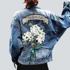 Flower embroidery women's denim jacket online—excellent women's jean jacket from the 2023 Spring-Summer Collection. Urban-trend clothing allows you to focus on your individuality rather than current fashion trends. You may distinguish out by creating your unique style with street fashion gear. Urban-trend will enable you to express yourself in a way that is authentic to who you are and what you stand for. Your clothing choices represent your personality and values. Urban trend may also be used t Embroidered Outerwear For Spring Streetwear, Trendy Floral Embroidered Denim Jacket For Spring, Spring Streetwear Outerwear With Embroidered Patch, Spring Streetwear Outerwear With Embroidered Graphics, Embroidered Long Sleeve Summer Denim Jacket, Summer Outerwear With Floral Embroidery In Medium Wash, Summer Floral Embroidery Medium Wash Outerwear, Embroidered Long Sleeve Denim Jacket For Summer, Embroidered Casual Denim Jacket For Summer