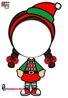 a drawing of a girl wearing a santa hat