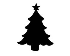 a black and white silhouette of a christmas tree with a star on it's top