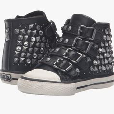 Nwt Ash Viper Toddler Hi-Top Sneakers In Size 26(Euro) / 9.5 Us. Brand New In Original Box. 100% Leather Material. Zipper Side Closure. Black With Black And Silver Studs/Gems. Black High-top Sneakers With Spikes And Round Toe, Black High-top Sneakers With Spikes, Silver Studded Low-top Sneakers, Black Spiked High-top Sneakers, Silver Low-top Sneakers With Silver Studs, Silver Low-top Sneakers, Ash Shoes, Toddler Sneakers, Hi Top