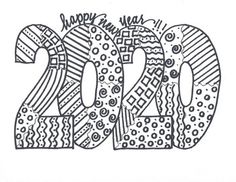 a happy new year coloring page with the numbers 2012 in black and white, on a white background